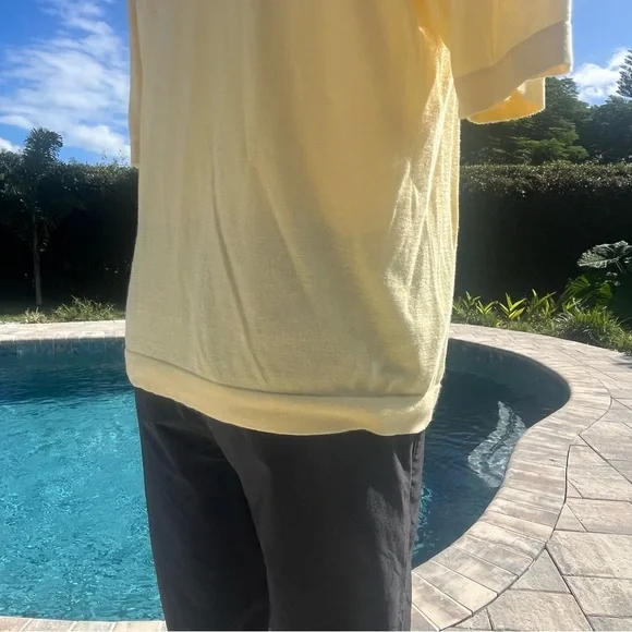 Raffi Linen Blend Light Yellow Polo Shirt Large - Picture 8 of 16